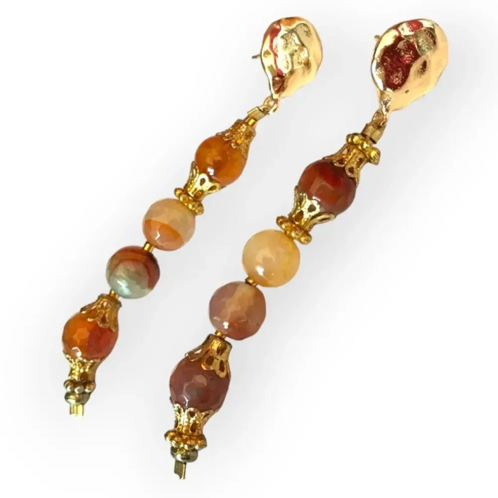Artisan gold tone natural semi-prescious stone post earrings